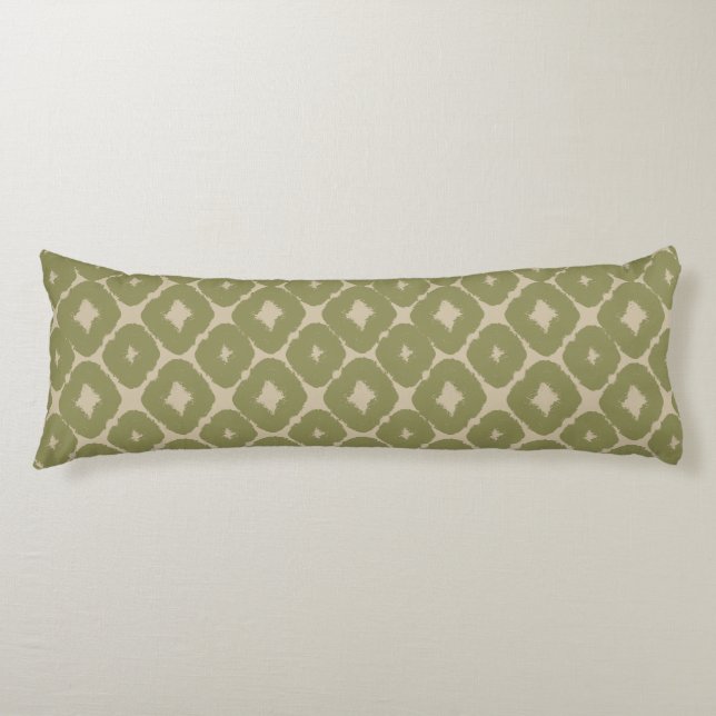 Olive and cream Boho Geometric Throw Pillow Kroppskudde (Framsidan)