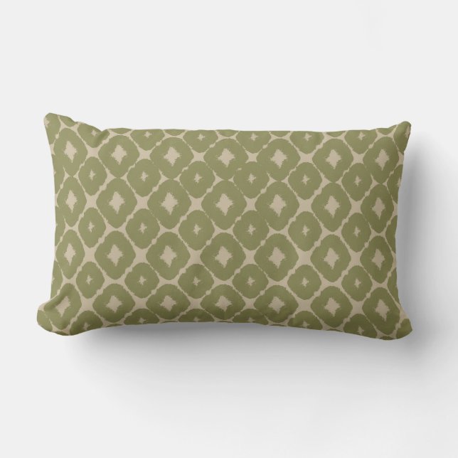 Olive and cream Boho Geometric Throw Pillow Lumbarkudde (Framsida)