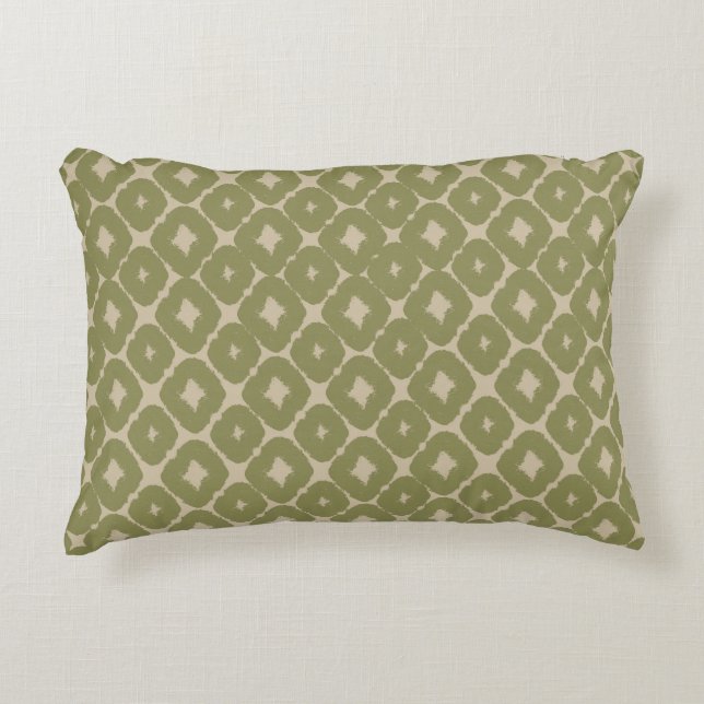 Olive and cream Boho Geometric Throw Pillow Prydnadskudde (Framsidan)