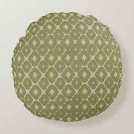 Olive and cream Boho Geometric Throw Pillow Rund Kudde