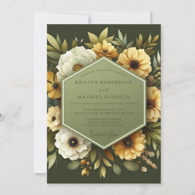 Olive Anemone Autumn Wedding Inbjudningar (Framsida)