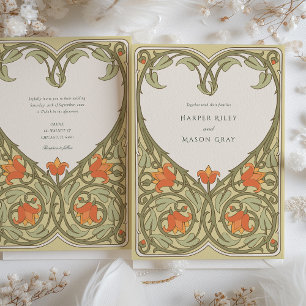 Olive & Apricot Art nouveau Inspired Bröllop Inbjudningar