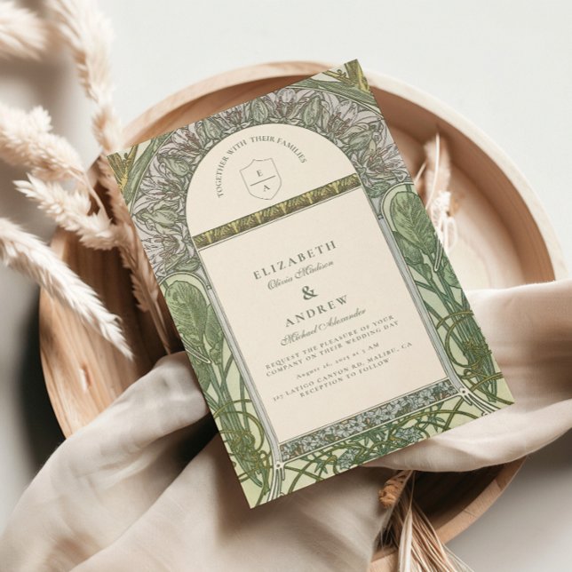 Olive Art nouveau bröllop Inbjudningar (Skapare uppladdad)