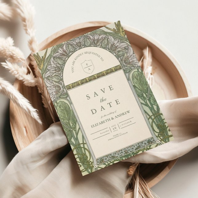 Olive Art nouveau bröllop Spara Datumet (Skapare uppladdad)