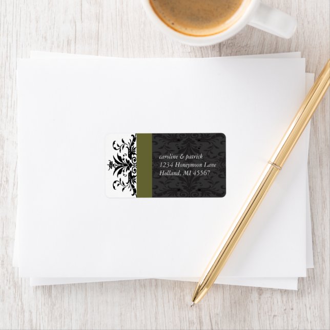 Olive Black Damask-Adressetiketter - Adressetikett (Insitu)