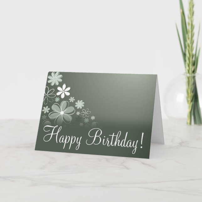 Olive Blommigt "Birthday Card" Kort (Framsida)