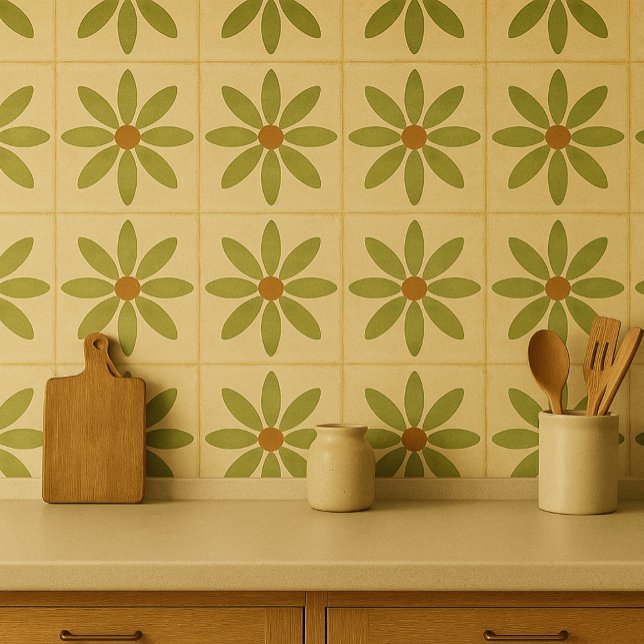 Olive Bloom Tile – Vintage Floral Pattern Kakelplatta (Skapare uppladdad)