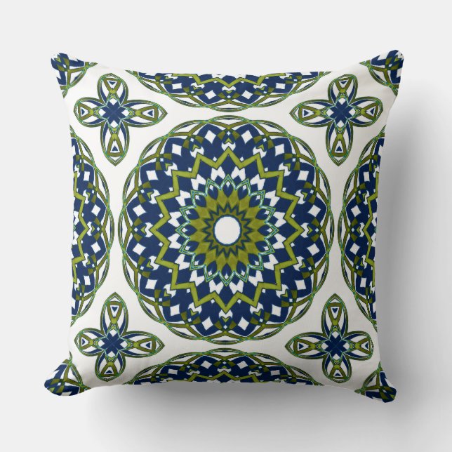Olive-Blue Kaleidoeart Kudde (Framsida)