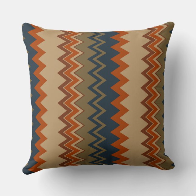 Olive, Blue och Orange Chevron Mönster Kudde (Baksida)