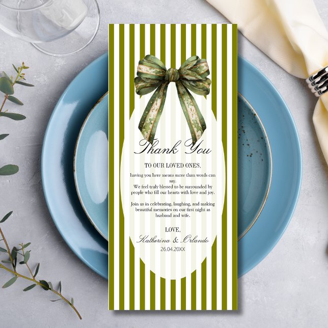 Olive Bow Bröllopsplatssättning Tackkort Program (Skapare uppladdad)