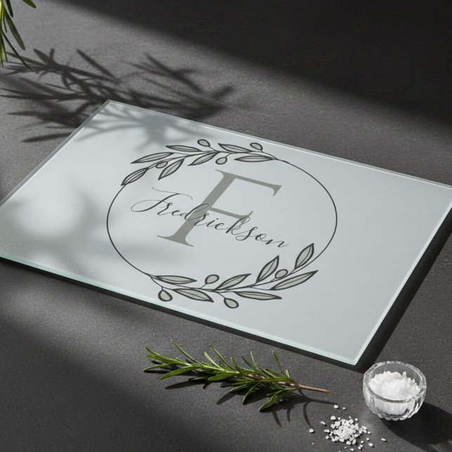 Olive Branch Botanicals husvärmningsmonogram (Modern farmhouse cutting board)