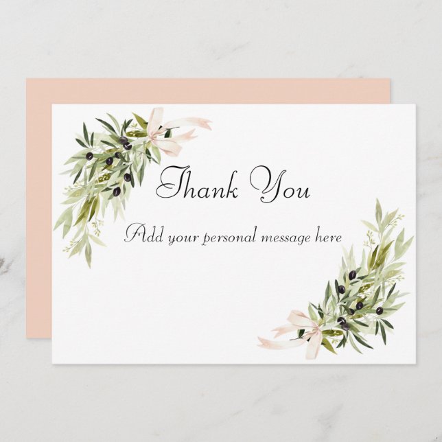 Olive Branch Bouquets Wedding Thank You Cards Tack Kort (Fram/baksida)