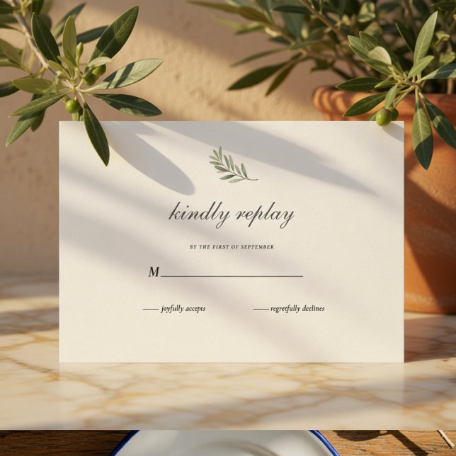 Olive Branch Bröllops-Svarskort | Minimalt Elegant OSA Kort (Skapare uppladdad)