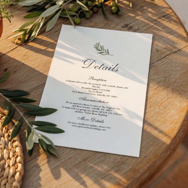 Olive Branch Bröllopsdetaljkort | Minimalistisk Tilläggskort (Skapare uppladdad)