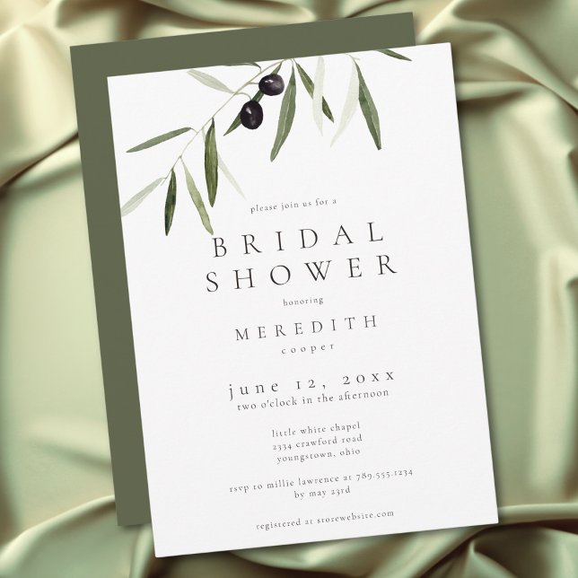 Olive Branch Elegant Minimal Bröllopsdusch Inbjudningar (Olive Branch Elegant Minimal Bridal Shower Invitation)