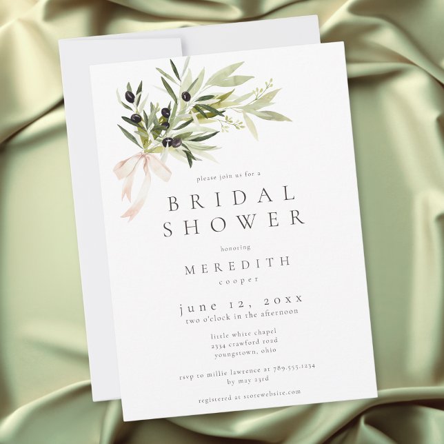 Olive Branch Elegant Minimal Bröllopsdusch Inbjudningar (Olive Branch Elegant Minimal Bridal Shower Invitation)