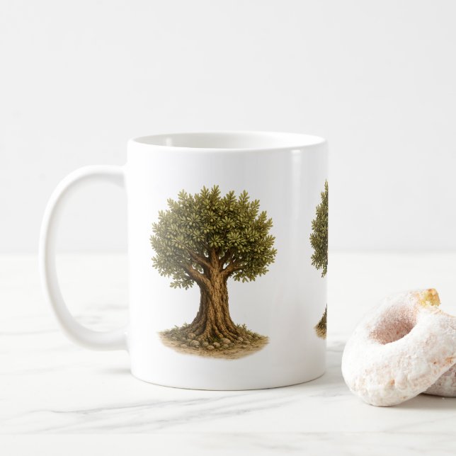 Olive Branch Kaffe Mugg | Rustik Medelhavsstil (Med munk)