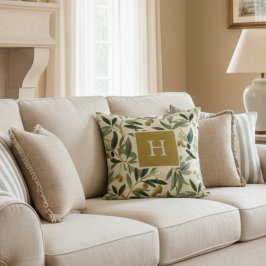 Olive Branch Monogram Initial Botanical Kudde