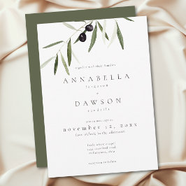 Olive Branch Watercolor Elegant Minimalist Wedding Inbjudningar