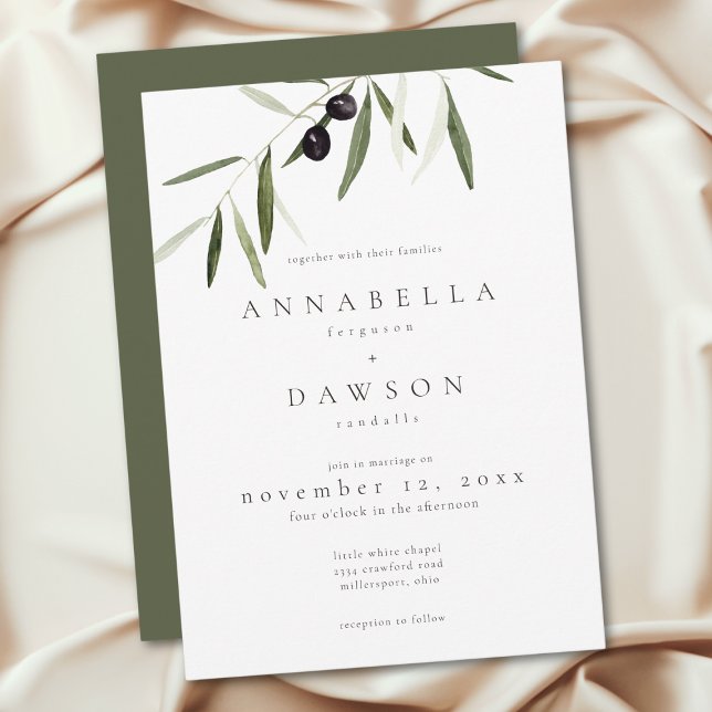 Olive Branch Watercolor Elegant Minimalist Wedding Inbjudningar (Olive Branch Watercolor Elegant Minimalist Wedding Invitation)