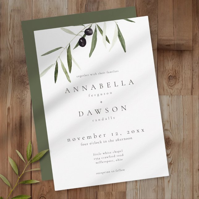 Olive Branch Watercolor Elegant Minimalist Wedding Inbjudningar (Olive Branch Watercolor Elegant Minimalist Wedding Invitation)