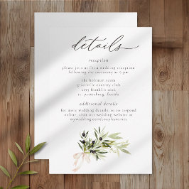 Olive Branch Watercolor Elegant Minimalist Wedding Tilläggskort