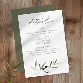 Olive Branch Watercolor Elegant Minimalist Wedding Tilläggskort