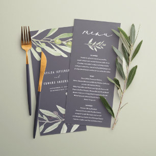 Olive branch watercolor painted wedding meny