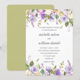 Olive | Chic Lavender Watercolor Blommigt Bröllop Inbjudningar