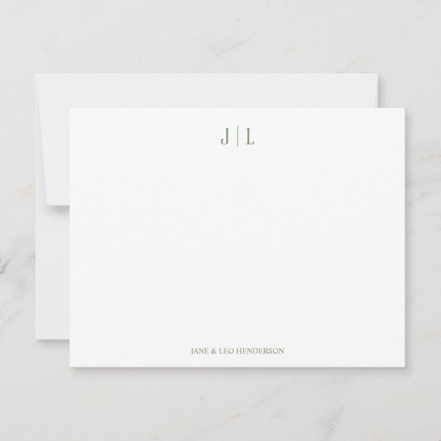 Olive Classic Anpassad Monogram Par Bröllop Anteckningskort (Framsida)