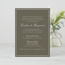 Olive Classic Border Script Elegant Bröllop RSVP Inbjudningar