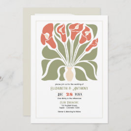 Olive & Coral Clay Abstract Floral Boho Wedding Inbjudningar