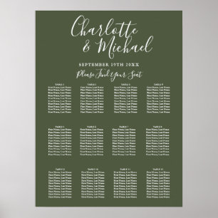 Olive Elegant Signatur Bröllopsplatskarta Poster