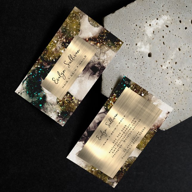 Olive Emerald Grönt Glitter Watercolor Gold Foil Visitkort (Skapare uppladdad)