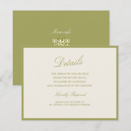 Olive Estate Calligraphy Wedding QR Details Card Tilläggskort