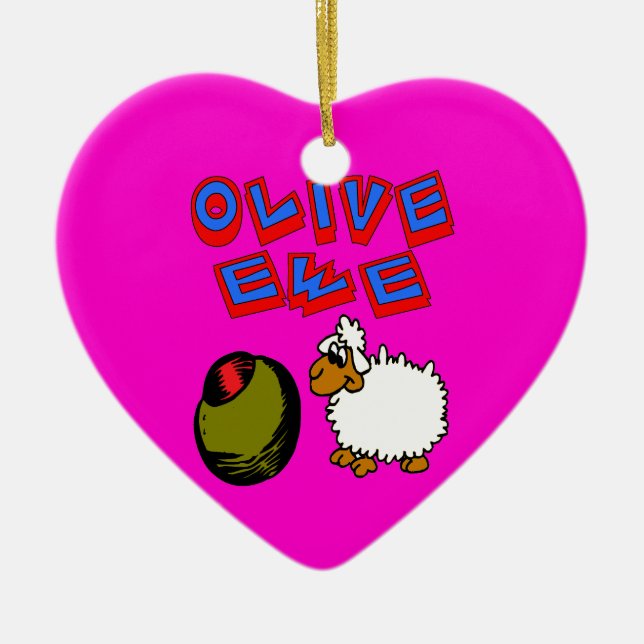 Olive Ewe, jag Kärlek You Julgransprydnad Keramik (Framsidan)