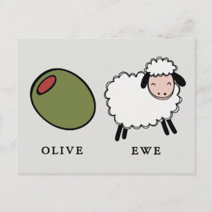 Olive Ewe Kärlek Puns Vykort