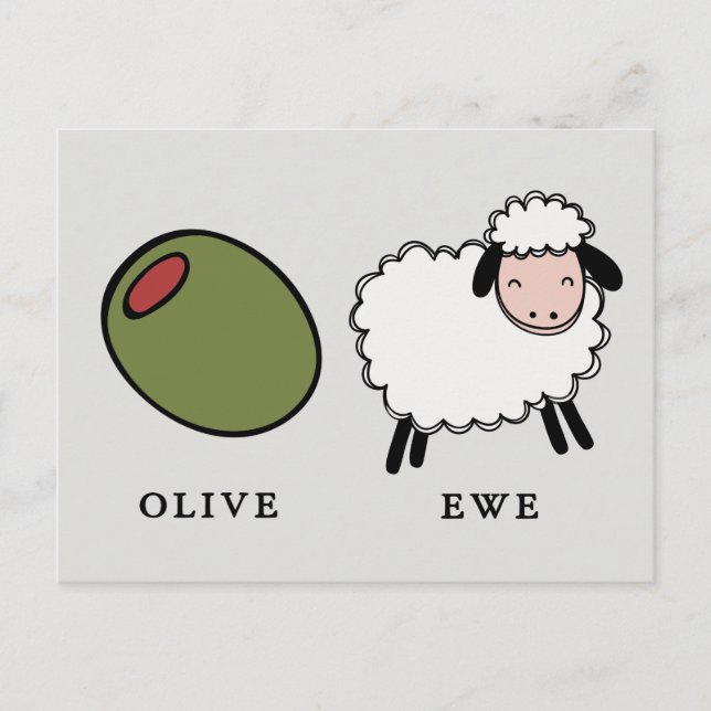 Olive Ewe Kärlek Puns Vykort (Framsida)