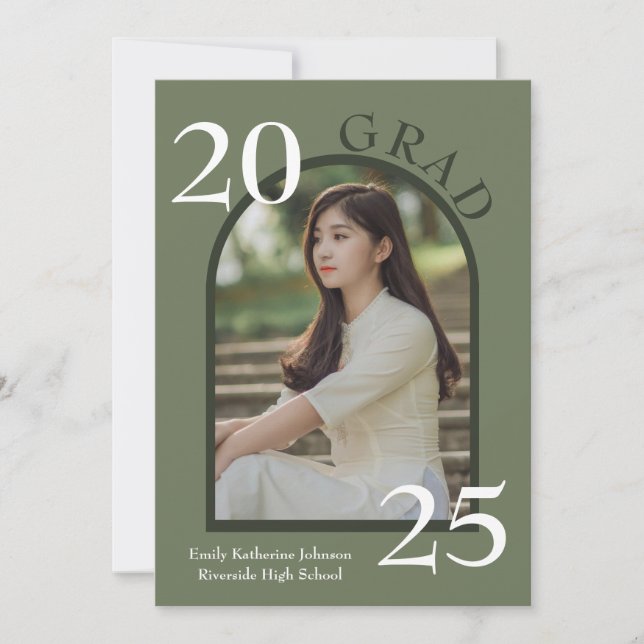 Olive examensfest båge foto inbjudan examen (Framsida)