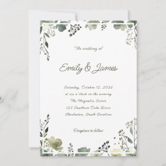Olive Floral Wedding Inbjudningar