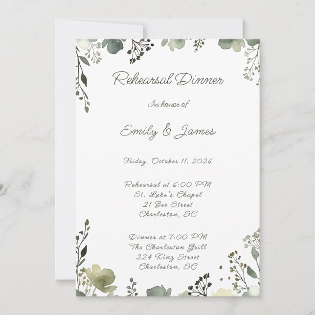 Olive Floral Wedding Inbjudningar (Framsida)