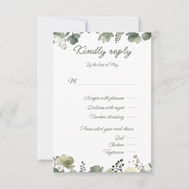 Olive Floral Wedding OSA Kort (Framsida)