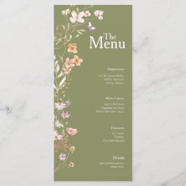 Olive Flowers Bröllop Event Menu Bord Decor Meny