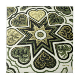 Olive Folk Hearts Trivet/Tile Kakelplatta