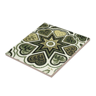 Olive Folk Hearts Trivet/Tile Kakelplatta