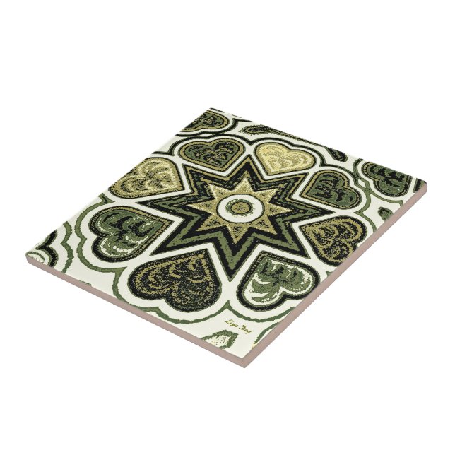Olive Folk Hearts Trivet/Tile Kakelplatta (Sidan)