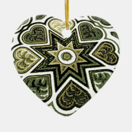 Olive FolkArt Hearts Ornament