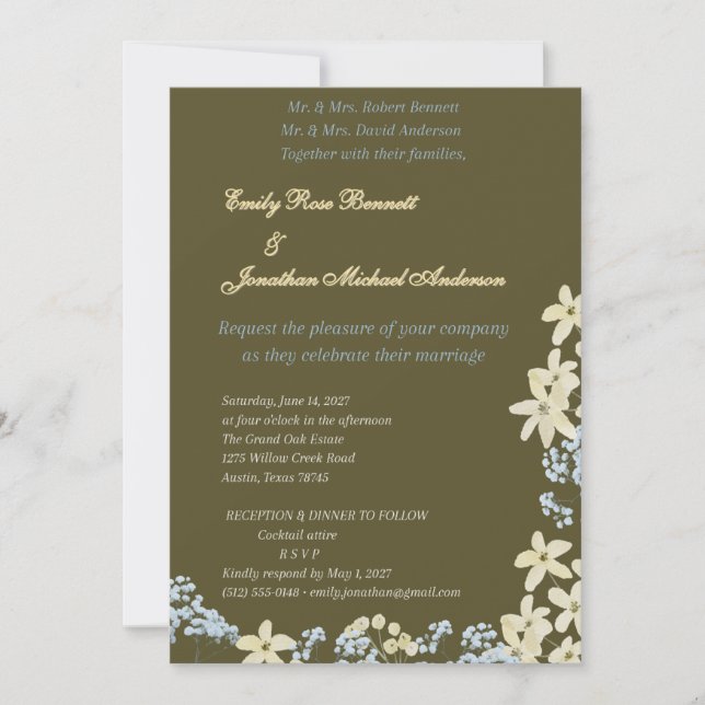 Olive & Gold Floral Wedding Invitation Spara Datumet (Framsida)
