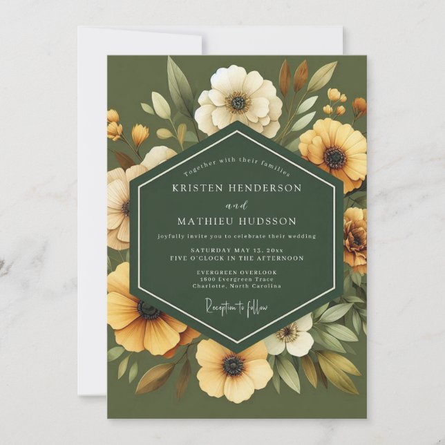 Olive Golden Botanical Wedding Inbjudningar (Framsida)
