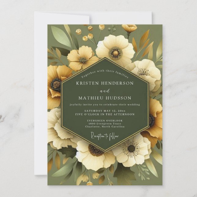 Olive Golden Meadow Wedding Inbjudningar (Framsida)